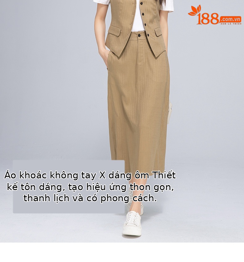 Áo vest gile nữ ngắn tay phong cách cổ điển chất liệu lanh Tencel — Gai Thật Màu chi tiết 10