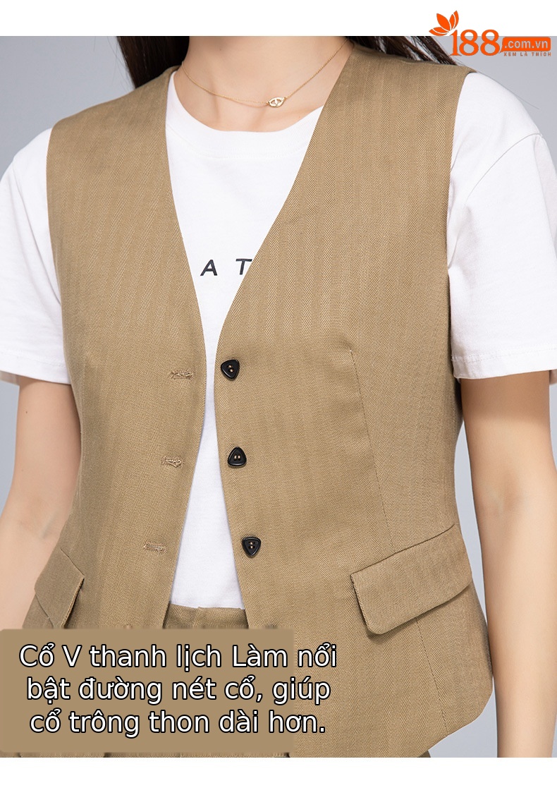 Áo vest gile nữ ngắn tay phong cách cổ điển chất liệu lanh Tencel — Gai Thật Màu chi tiết 12