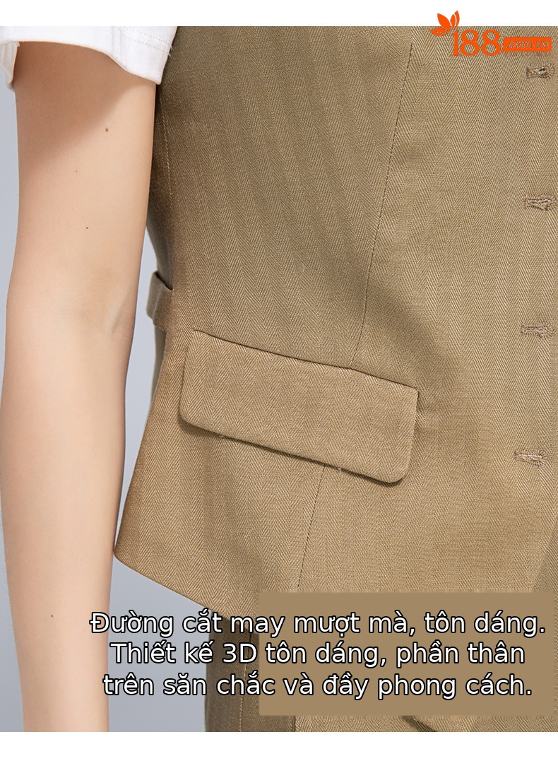 Áo vest gile nữ ngắn tay phong cách cổ điển chất liệu lanh Tencel — Gai Thật Màu chi tiết 13