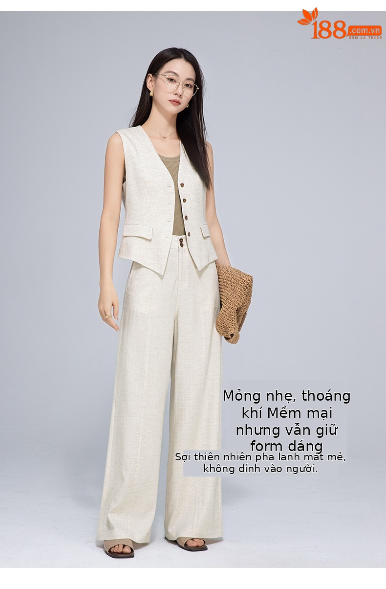 Áo vest gile nữ ngắn tay phong cách cổ điển chất liệu lanh Tencel — Gai Thật Màu chi tiết 15