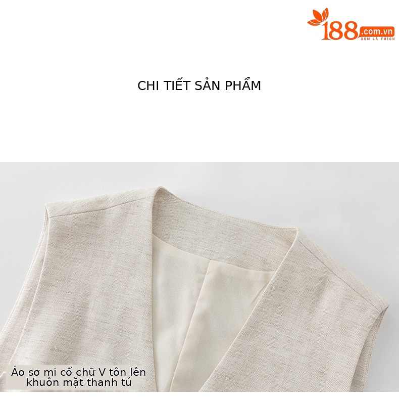 Áo vest gile nữ ngắn tay phong cách cổ điển chất liệu lanh Tencel — Gai Thật Màu chi tiết 17