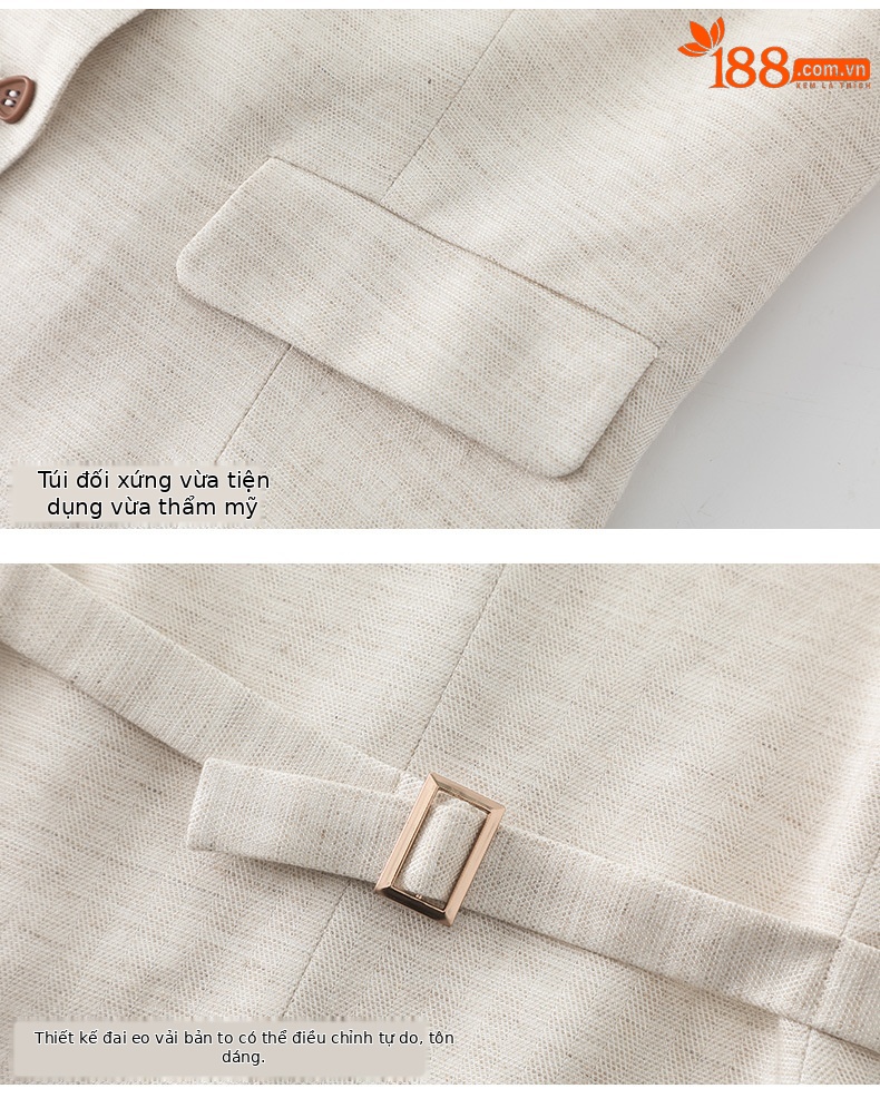 Áo vest gile nữ ngắn tay phong cách cổ điển chất liệu lanh Tencel — Gai Thật Màu chi tiết 19