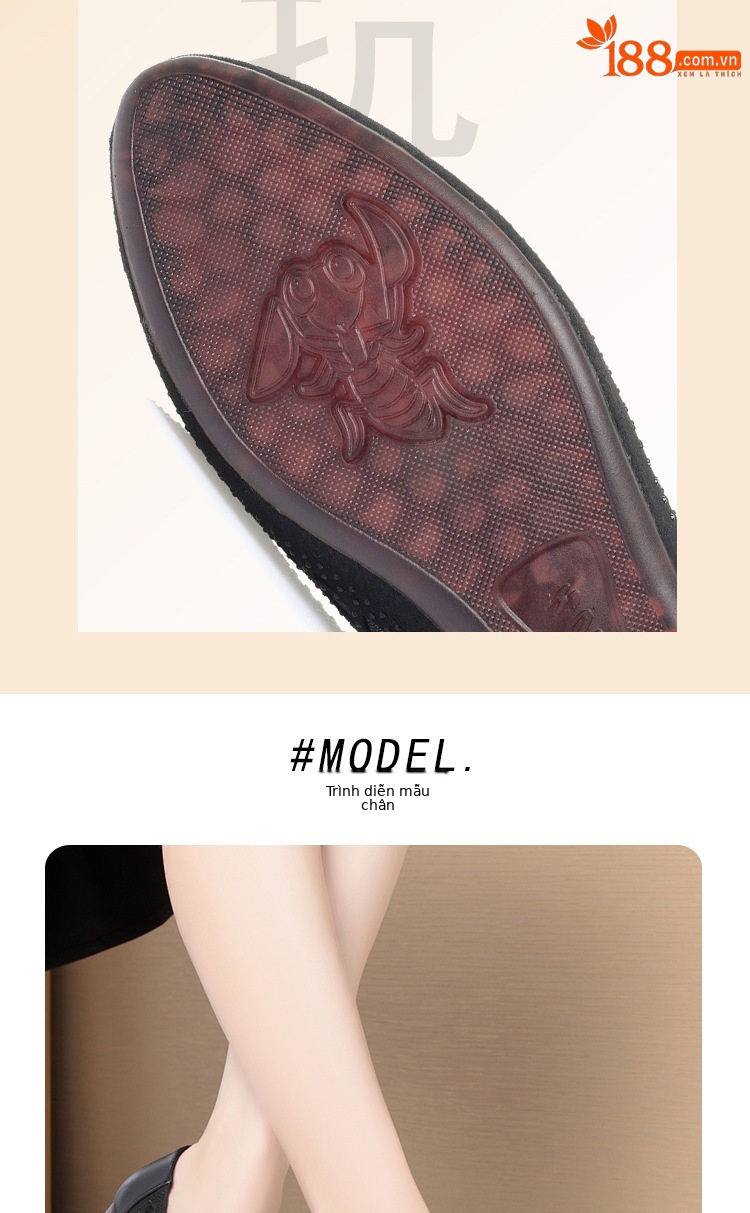 Sandal nữ da thật mũi tròn đính đá đế bệt thoáng khí — Màu be chi tiết 8
