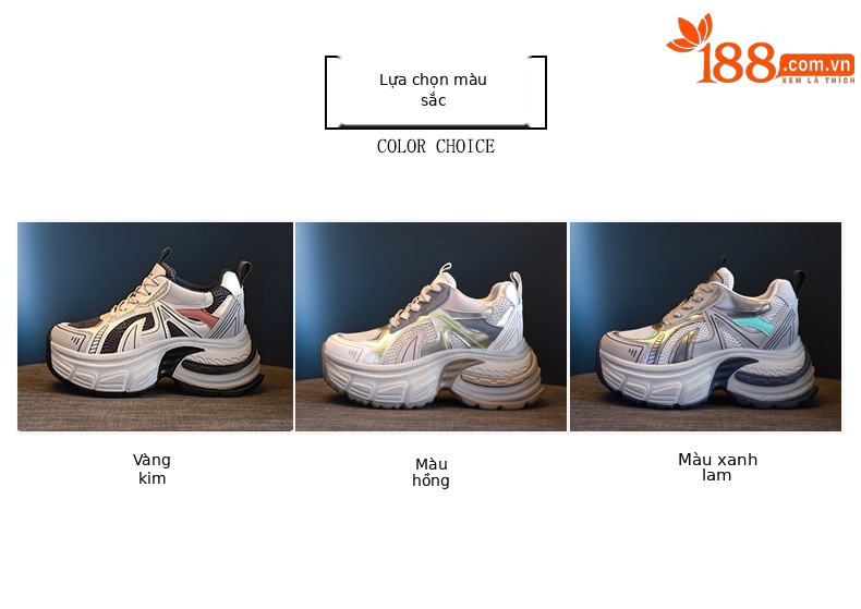 Giày sneaker nữ chunky đế dày mặt lưới thoáng khí độn cao bên trong — Màu vàng chi tiết 2