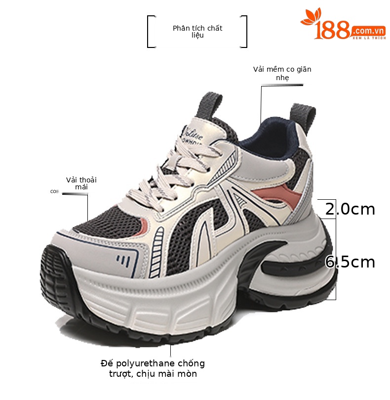 Giày sneaker nữ chunky đế dày mặt lưới thoáng khí độn cao bên trong — Màu vàng chi tiết 3