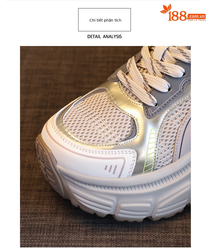 Giày sneaker nữ chunky đế dày mặt lưới thoáng khí độn cao bên trong — Màu vàng chi tiết 7