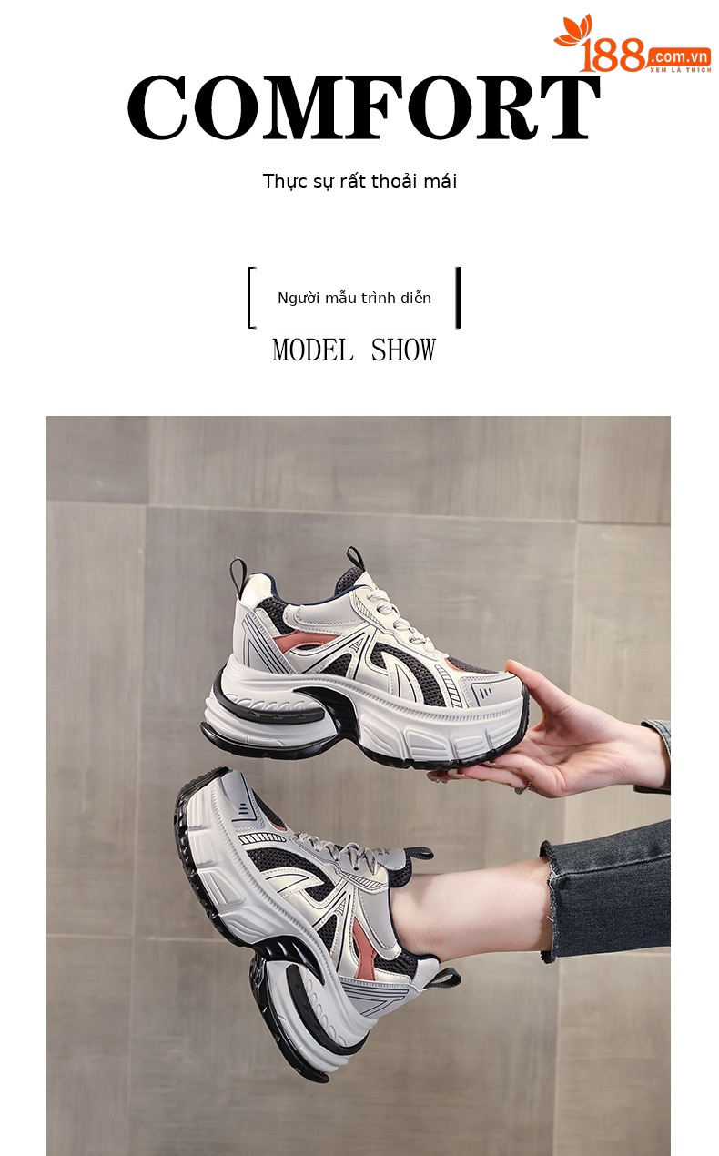 Giày sneaker nữ chunky đế dày mặt lưới thoáng khí độn cao bên trong — Màu vàng chi tiết 11