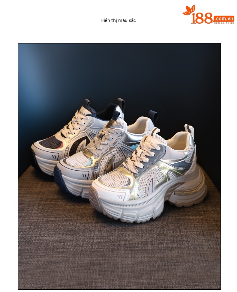 Giày sneaker nữ chunky đế dày mặt lưới thoáng khí độn cao bên trong — Màu vàng chi tiết 18
