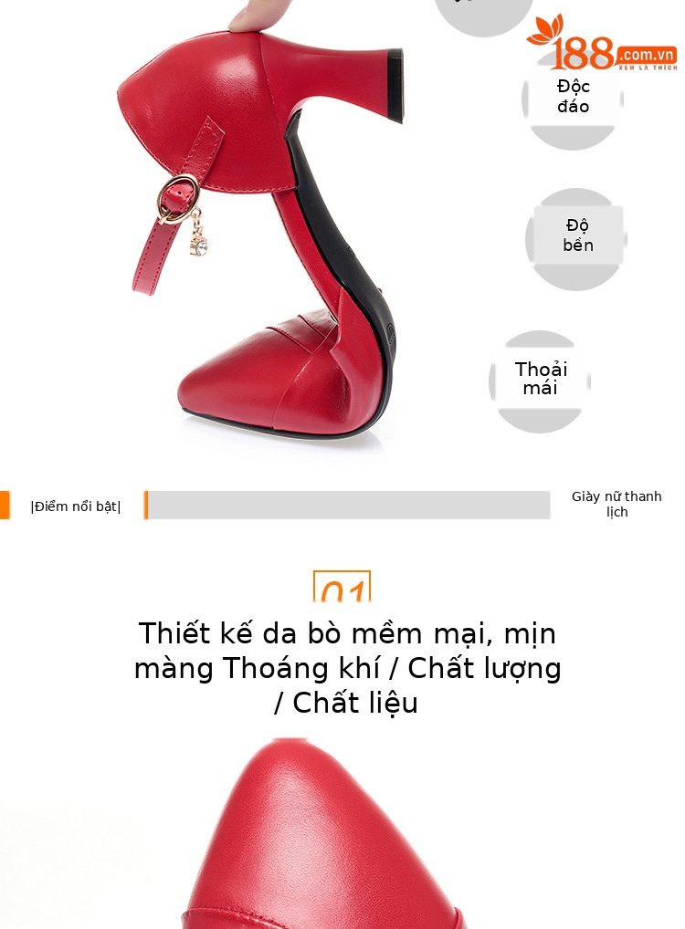 Dép sandal nữ quai chữ V mũi hở, gót dày da thật, giày công sở mùa hè — Màu be chi tiết 3