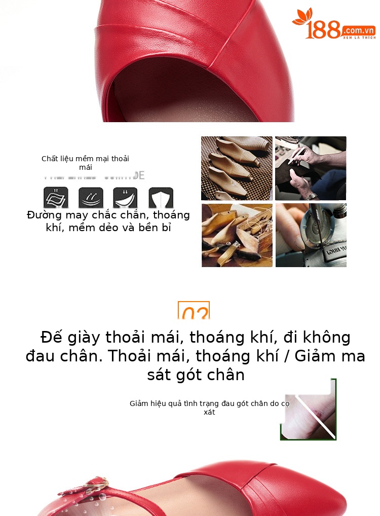 Dép sandal nữ quai chữ V mũi hở, gót dày da thật, giày công sở mùa hè — Màu be chi tiết 4