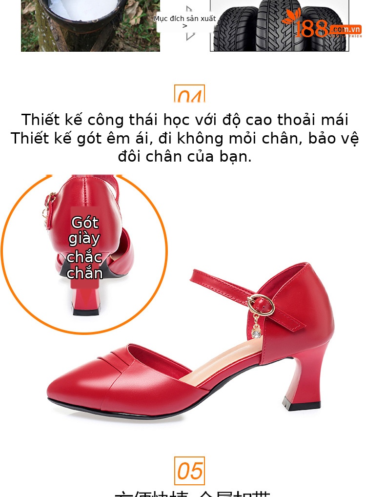 Dép sandal nữ quai chữ V mũi hở, gót dày da thật, giày công sở mùa hè — Màu be chi tiết 6