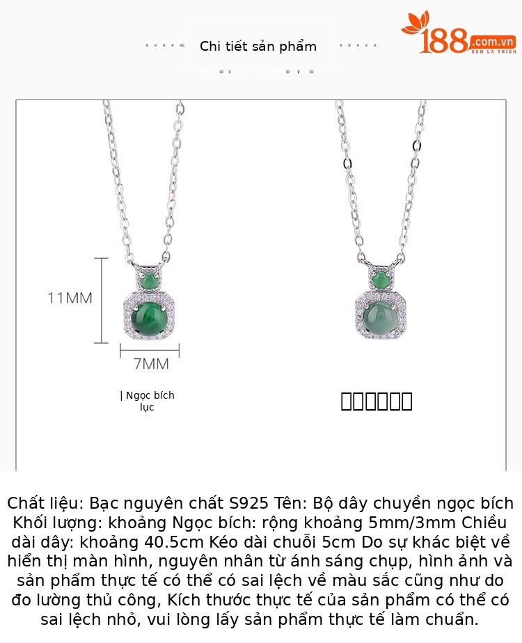 Dây chuyền bạc S925 hình học hạt tròn phong cách đơn giản — Ngọc lục bảo xanh (có chuỗi) chi tiết 3