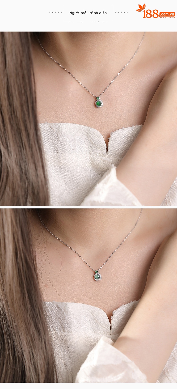 Dây chuyền bạc S925 hình học hạt tròn phong cách đơn giản — Ngọc lục bảo xanh (có chuỗi) chi tiết 8