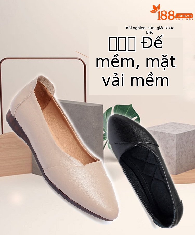 Giày cao gót nữ da thật đế thấp mũi tròn bít, phù hợp công sở và đi lại hằng ngày — Màu đen chi tiết 1