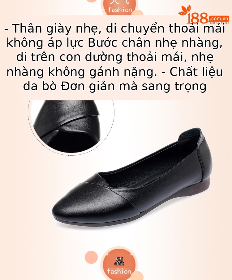 Giày cao gót nữ da thật đế thấp mũi tròn bít, phù hợp công sở và đi lại hằng ngày — Màu đen chi tiết 3