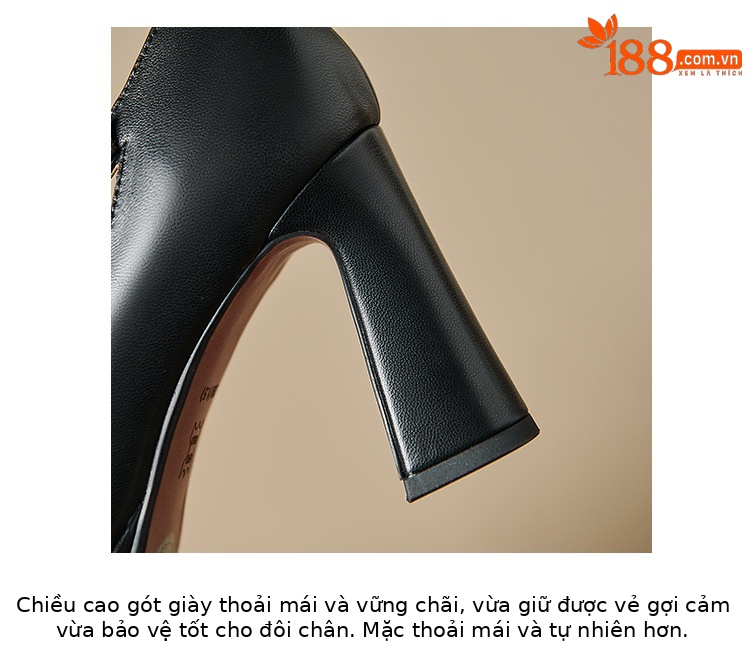 Giày cao gót Mary Jane da cừu quai chữ T gót thô miệng nông — Màu đen chi tiết 25