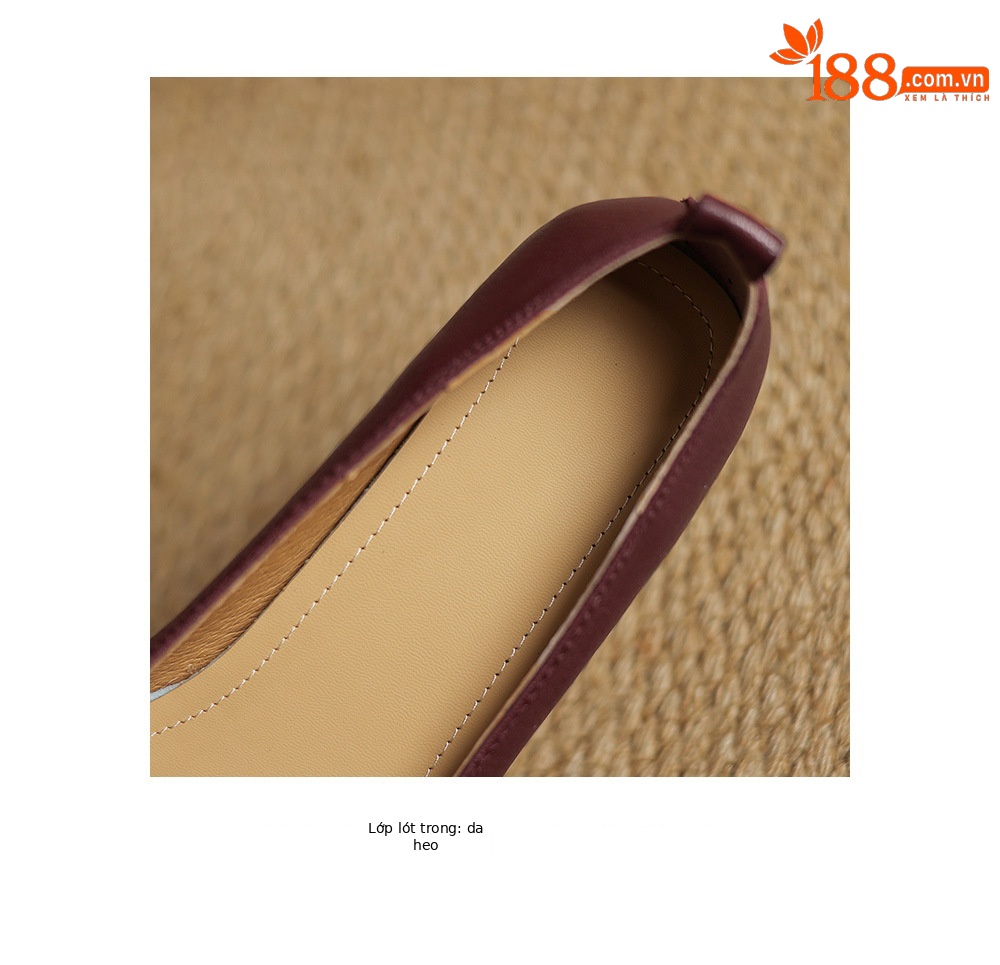 Giày lười nữ mũi vuông da cừu đế bệt phong cách retro — Màu đỏ rượu chi tiết 17