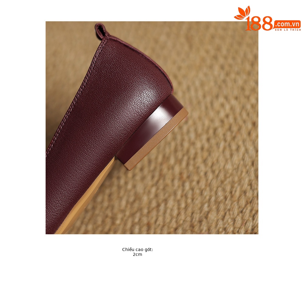 Giày lười nữ mũi vuông da cừu đế bệt phong cách retro — Màu đỏ rượu chi tiết 18