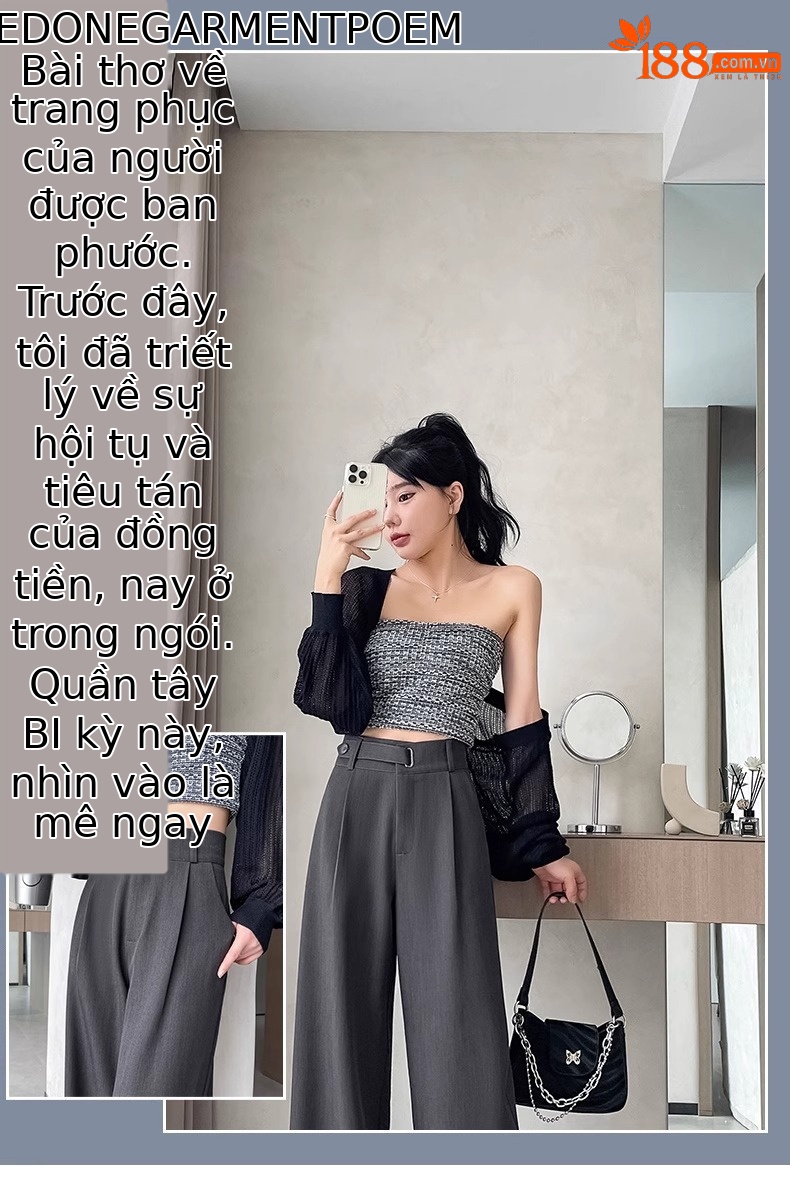 Quần tây nữ ống rộng cạp cao vải rủ mùa hè dáng suông thẳng — Black Petite [Lót lông cừu - Siêu dày] chi tiết 1