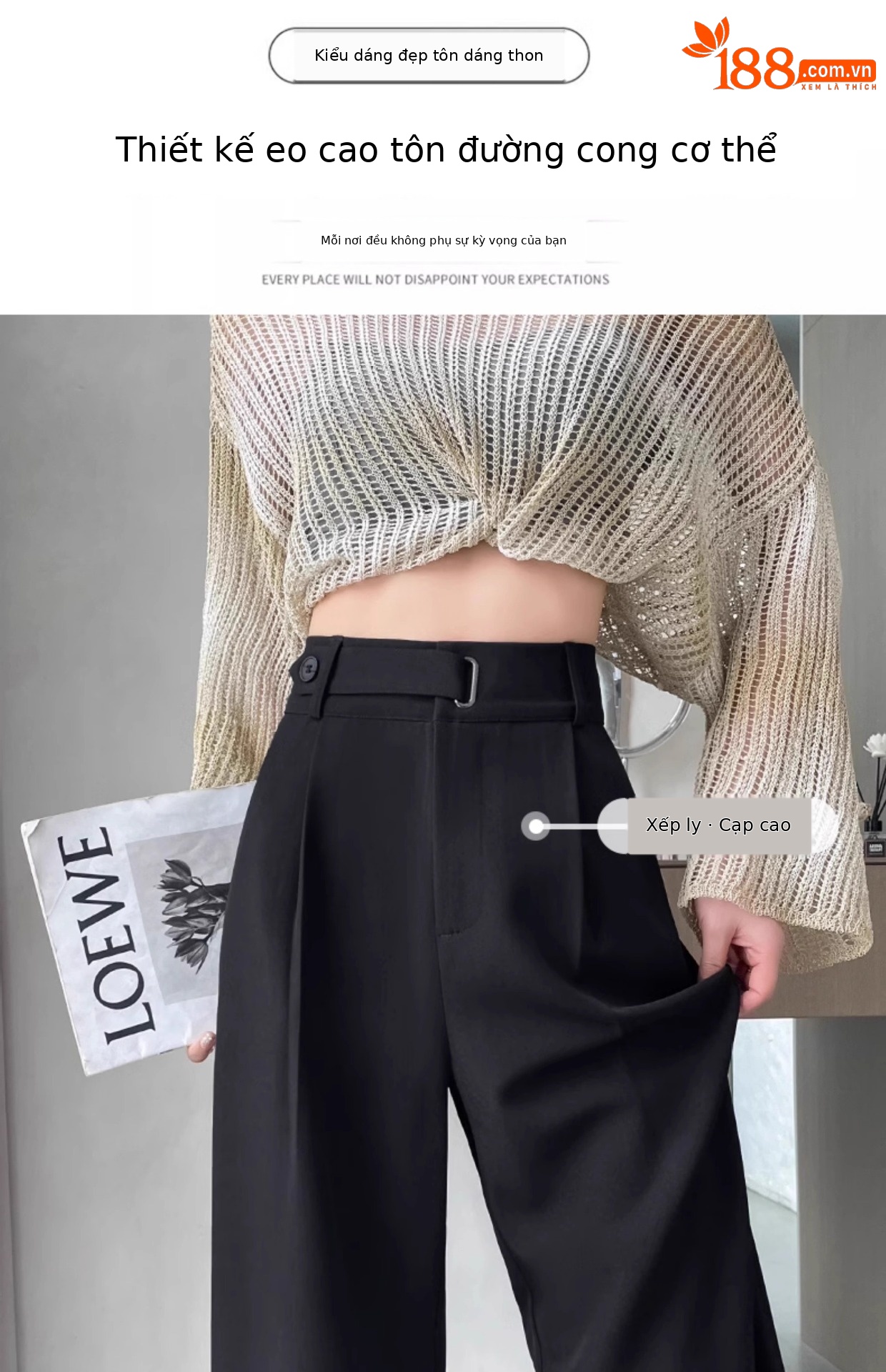 Quần tây nữ ống rộng cạp cao vải rủ mùa hè dáng suông thẳng — Black Petite [Lót lông cừu - Siêu dày] chi tiết 9
