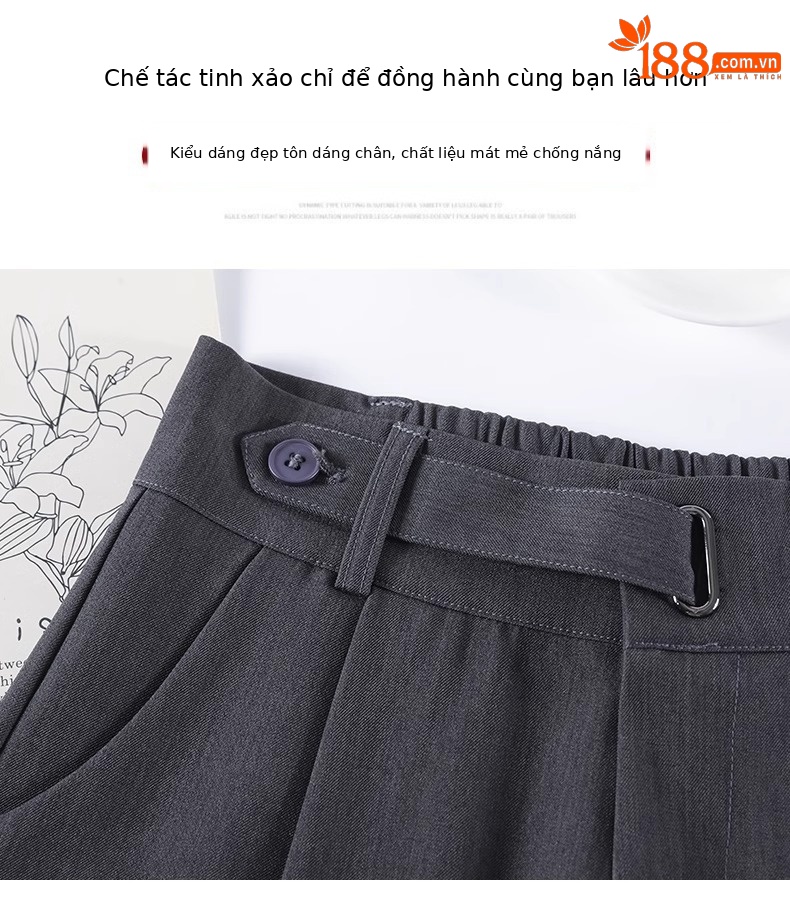 Quần tây nữ ống rộng cạp cao vải rủ mùa hè dáng suông thẳng — Black Petite [Lót lông cừu - Siêu dày] chi tiết 14