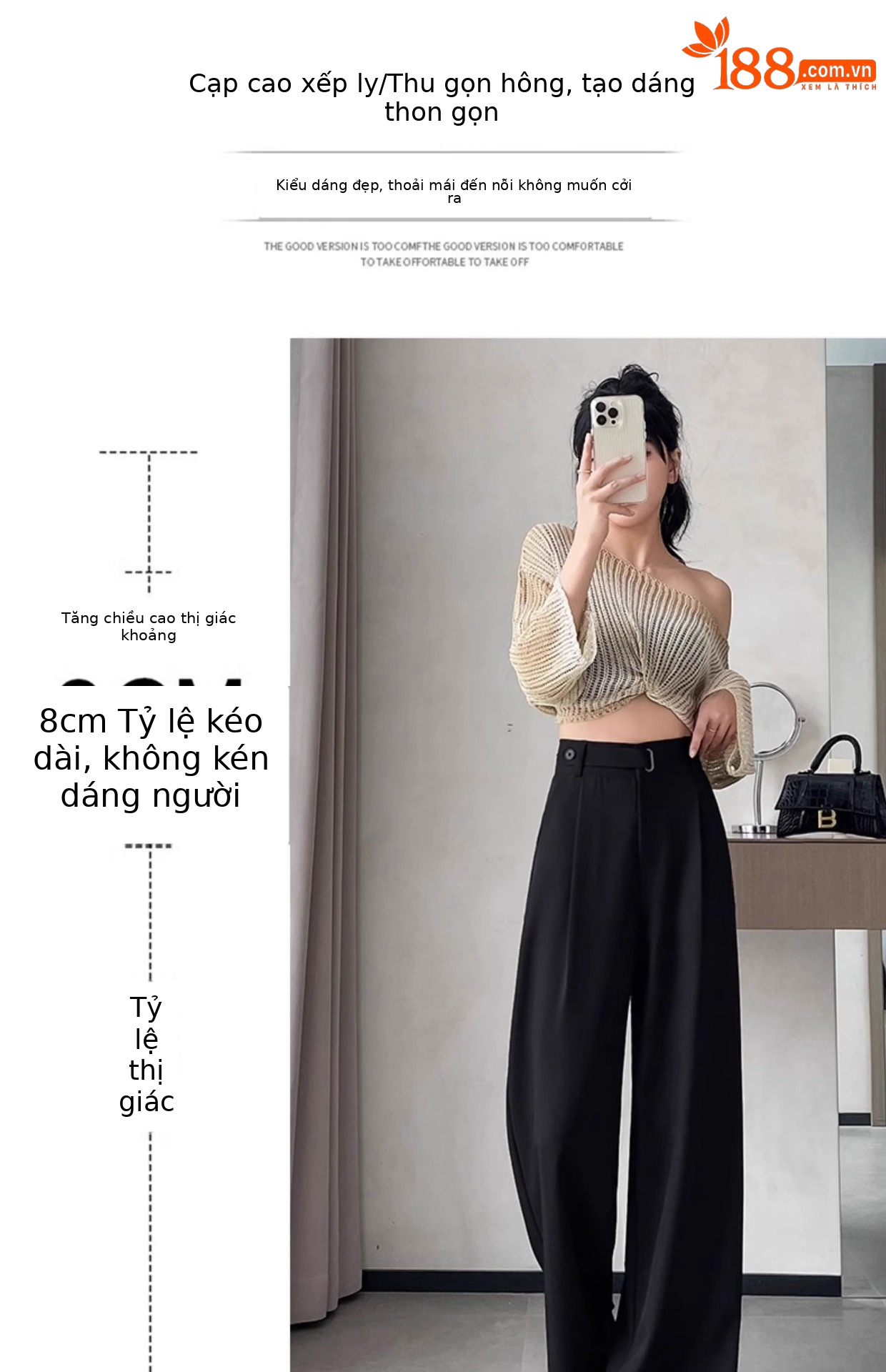 Quần tây nữ ống rộng cạp cao vải rủ mùa hè dáng suông thẳng — Black Petite [Lót lông cừu - Siêu dày] chi tiết 4