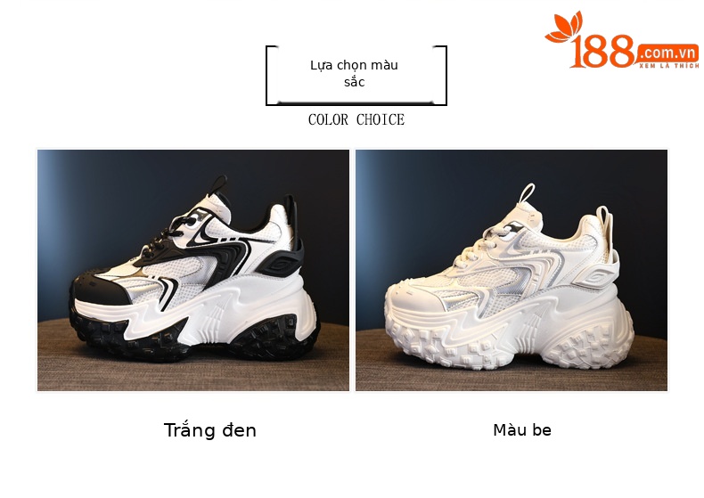 Giày sneaker nữ đế dày phối màu độn cao dáng người nhỏ lưới thoáng — Màu be chi tiết 2