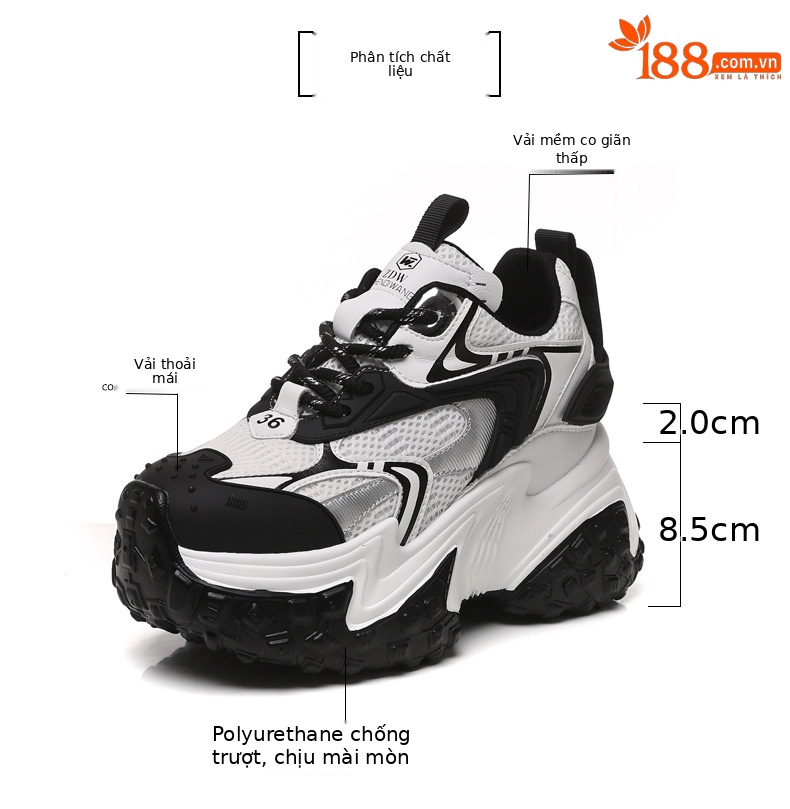 Giày sneaker nữ đế dày phối màu độn cao dáng người nhỏ lưới thoáng — Màu be chi tiết 3
