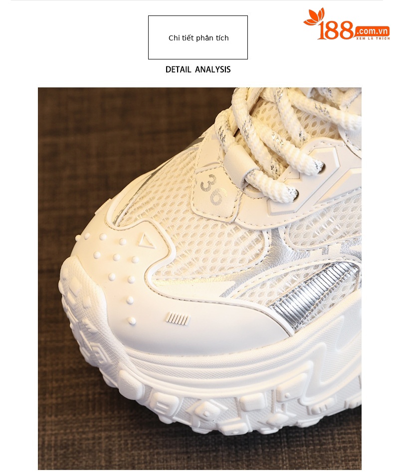 Giày sneaker nữ đế dày phối màu độn cao dáng người nhỏ lưới thoáng — Màu be chi tiết 7