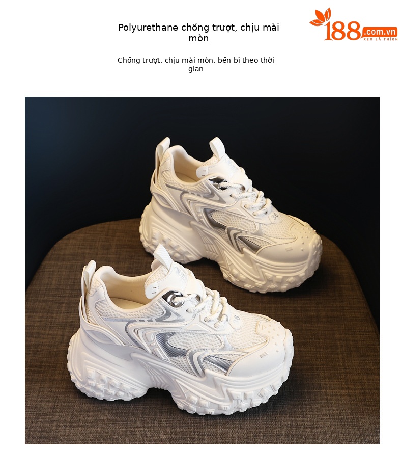 Giày sneaker nữ đế dày phối màu độn cao dáng người nhỏ lưới thoáng — Màu be chi tiết 10