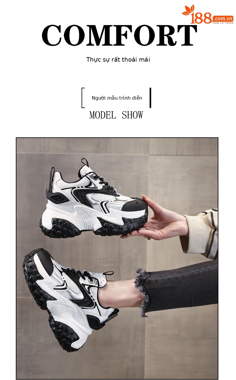 Giày sneaker nữ đế dày phối màu độn cao dáng người nhỏ lưới thoáng — Màu be chi tiết 11
