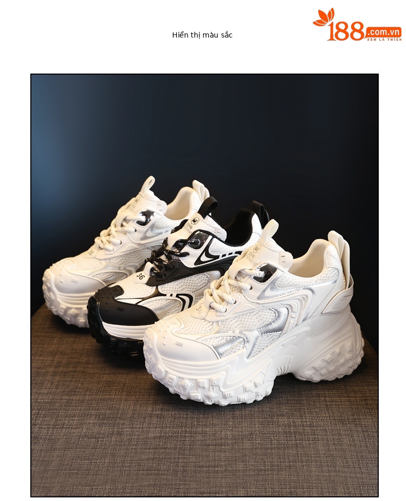Giày sneaker nữ đế dày phối màu độn cao dáng người nhỏ lưới thoáng — Màu be chi tiết 18