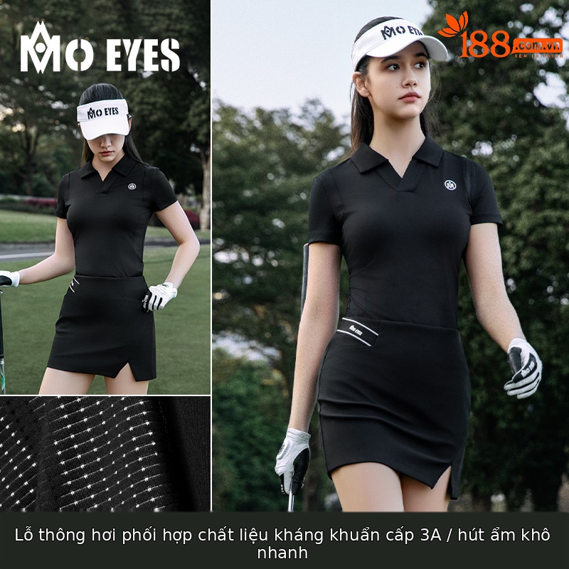 Bộ váy ngắn golf nữ mùa xuân hè kèm legging — Váy ngắn màu trắng [váy mỏng ngang hông/kèm legging/dây vải phối màu ngang eo] M25QZ006, Váy ngắn màu đen [váy mỏng ngang hông/kèm legging/dây vải phối màu ngang eo] M25QZ006, Áo đen [lưới thoáng khí/diệt khuẩn cấp 3A/hút ẩm/UPF50] M25YF037