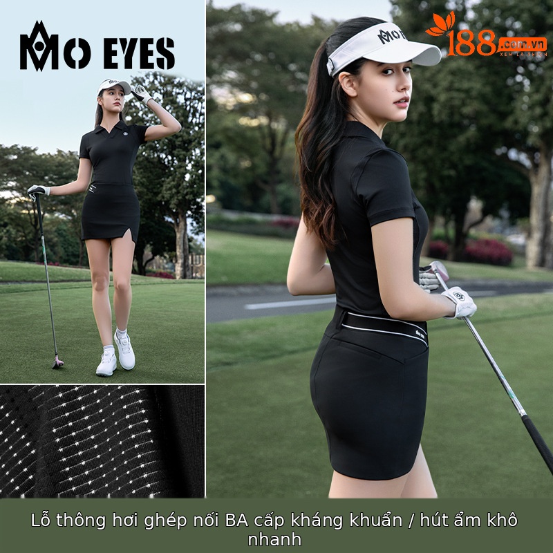 Bộ váy ngắn golf nữ mùa xuân hè kèm legging — Váy ngắn màu trắng [váy mỏng ngang hông/kèm legging/dây vải phối màu ngang eo] M25QZ006, Váy ngắn màu đen [váy mỏng ngang hông/kèm legging/dây vải phối màu ngang eo] M25QZ006, Áo đen [lưới thoáng khí/diệt khuẩn cấp 3A/hút ẩm/UPF50] M25YF037