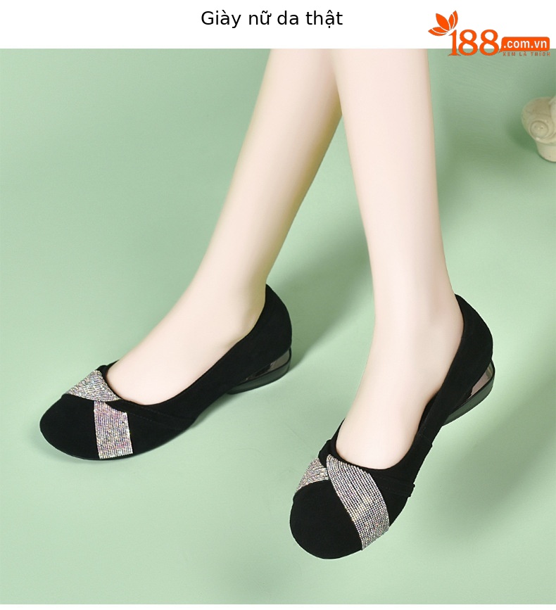 Giày lười nữ da mềm đế bệt mũi tròn phong cách basic — màu đen chi tiết 5