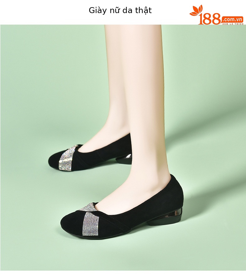 Giày lười nữ da mềm đế bệt mũi tròn phong cách basic — màu đen chi tiết 7