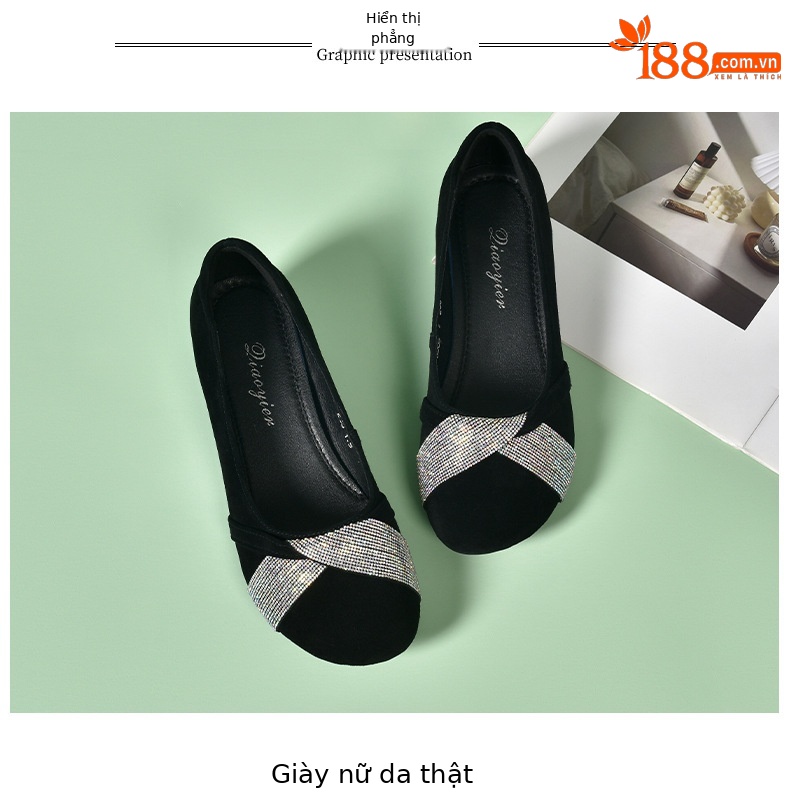 Giày lười nữ da mềm đế bệt mũi tròn phong cách basic — màu đen chi tiết 13