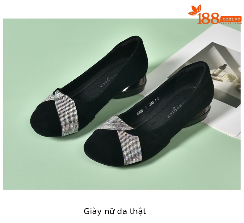 Giày lười nữ da mềm đế bệt mũi tròn phong cách basic — màu đen chi tiết 14