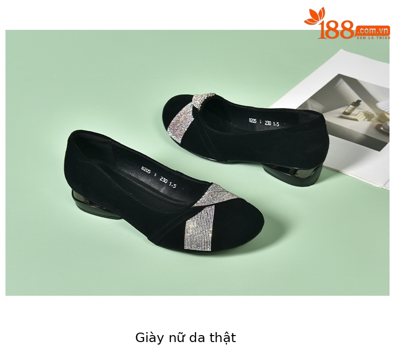 Giày lười nữ da mềm đế bệt mũi tròn phong cách basic — màu đen chi tiết 15