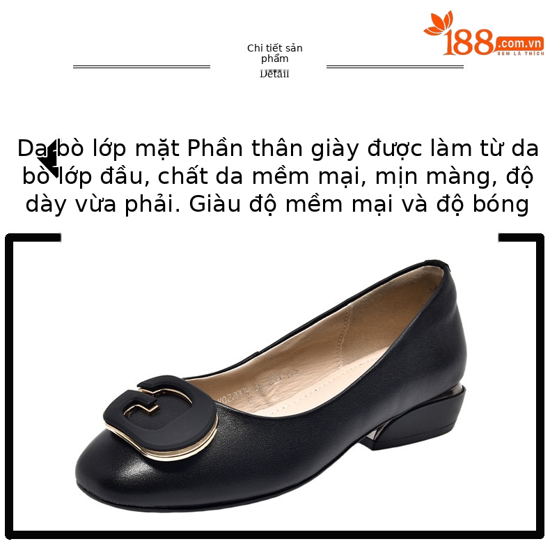 Giày bệt nữ da thật mũi tròn miệng nông đế mềm — Màu đen chi tiết 9