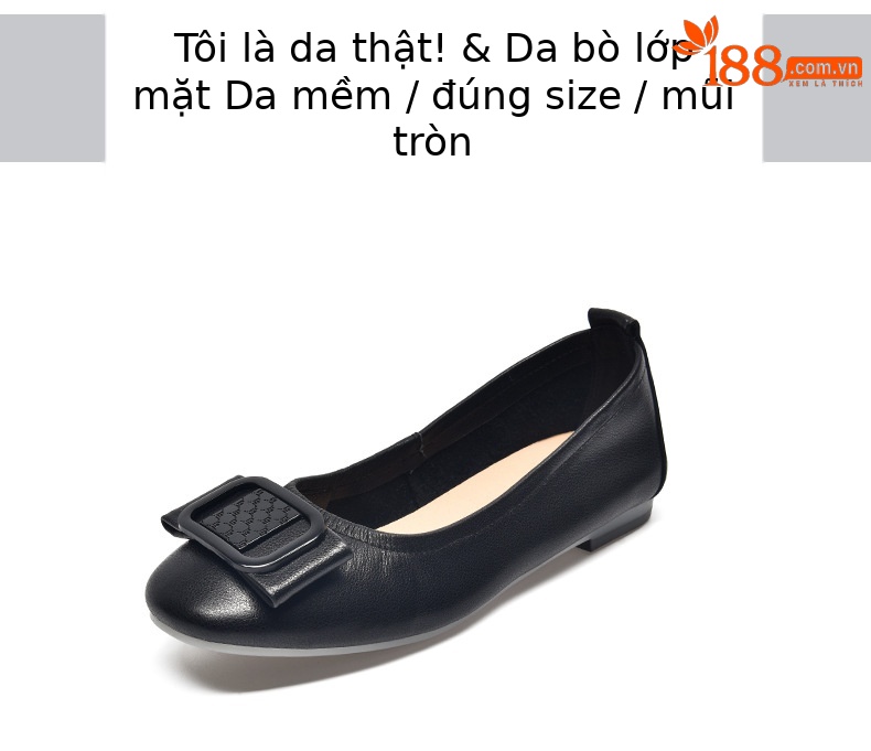 Giày lười nữ da thật mũi tròn đế mềm mùa xuân hè — Màu đen chi tiết 2