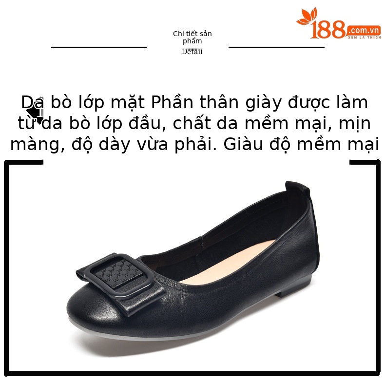 Giày lười nữ da thật mũi tròn đế mềm mùa xuân hè — Màu đen chi tiết 9