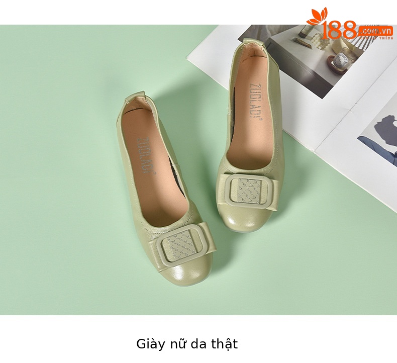 Giày lười nữ da thật mũi tròn đế mềm mùa xuân hè — Màu đen chi tiết 14