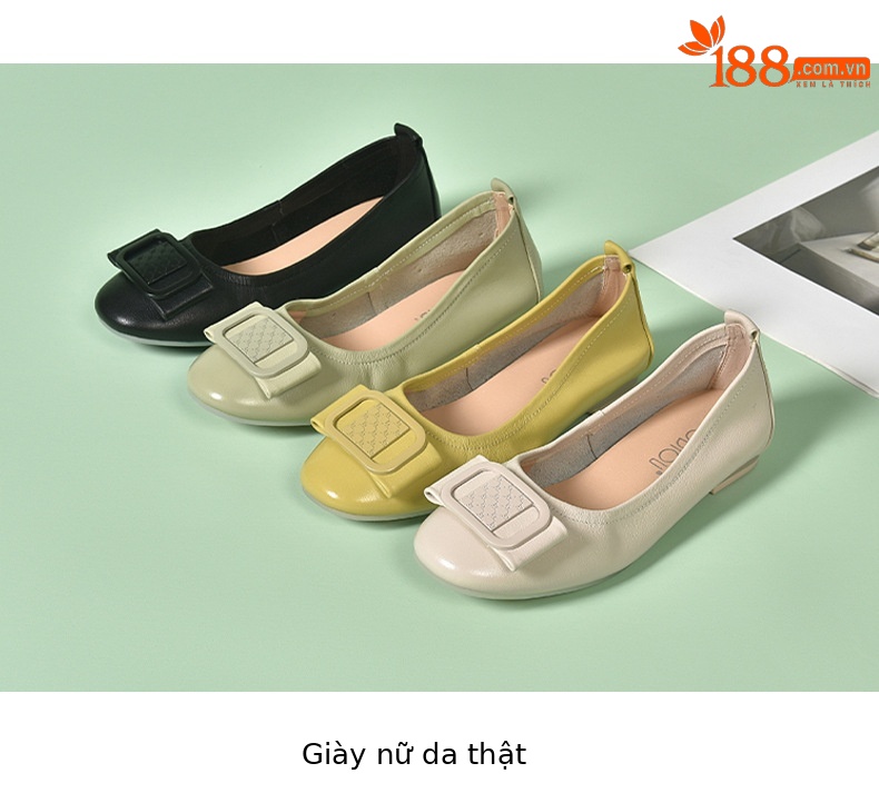 Giày lười nữ da thật mũi tròn đế mềm mùa xuân hè — Màu đen chi tiết 15