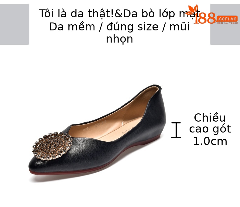 Giày bệt mũi nhọn nữ da thật đế mềm — Màu xanh lục nhạt chi tiết 2