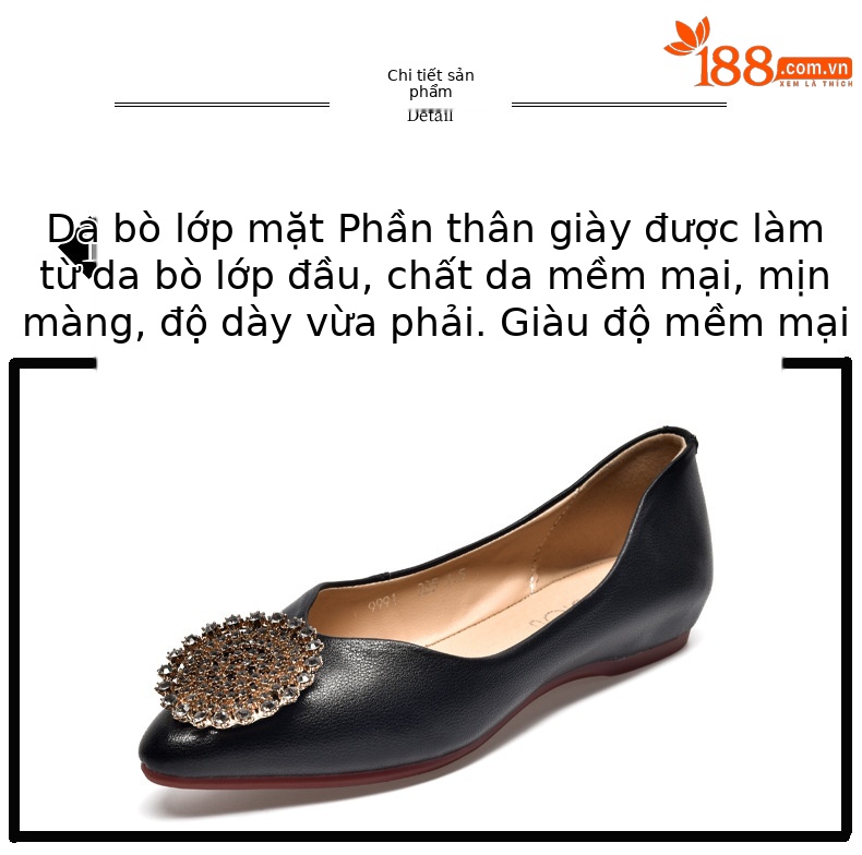 Giày bệt mũi nhọn nữ da thật đế mềm — Màu xanh lục nhạt chi tiết 9