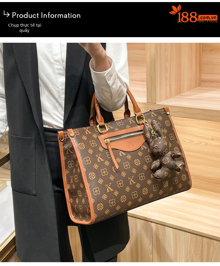 Túi tote da thật nữ đeo vai lớn phong cách cao cấp thu đông — NK/nâu, Màu kaki chi tiết 1