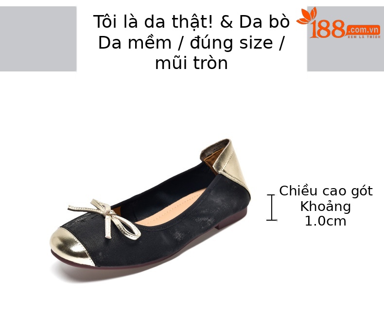 Giày bệt nữ mũi tròn da thật đế mềm miệng nông kiểu lười — Màu nâu chi tiết 2