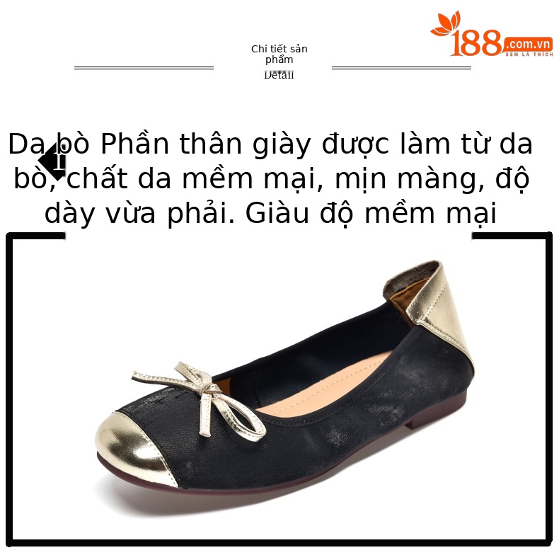 Giày bệt nữ mũi tròn da thật đế mềm miệng nông kiểu lười — Màu nâu chi tiết 9