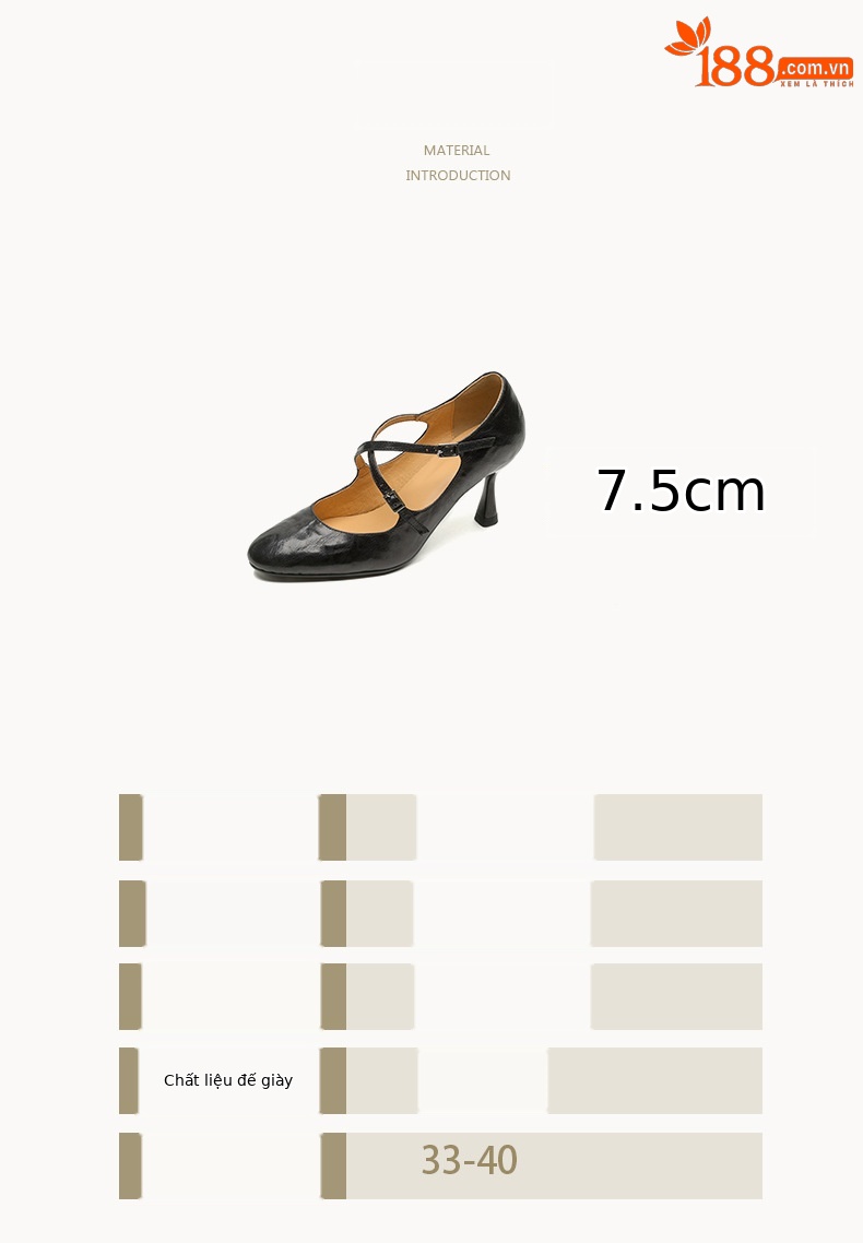 Giày cao gót da cừu quai chéo mũi tròn Mary Jane gót 7,5 cm — Màu nâu chi tiết 5
